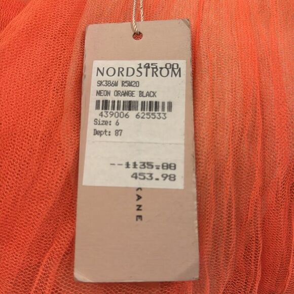 CHRISTOPHER KANE Tulle neon orange black plisse high waisted pleated skirt Sz 6 - Picture 7 of 14